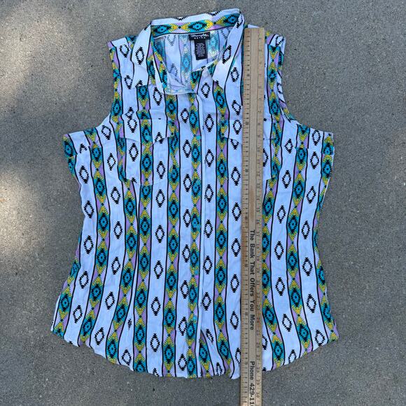 Wrangler Retro Sleeveless Southwestern Turquoise Pearl Snap Shirt XL - Picture 7 of 7
